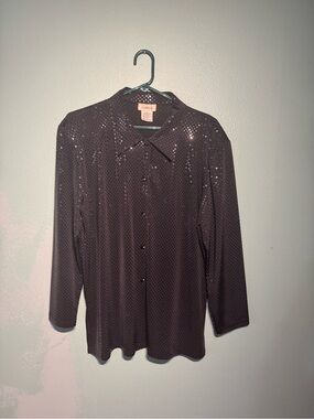 LARA Black Sequin Button-Down Blouse